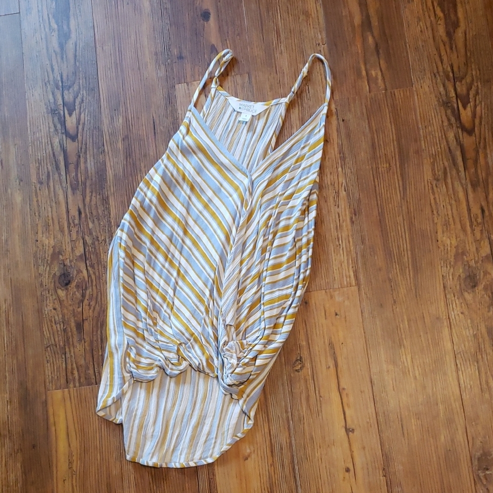 Market & Spruce Striped Twist-Front Tank Top in White and Mustard